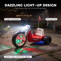 Qaba 12V Electric Car for Kids, Electric Ride On Tricycle with Soft Start, Light-Up Wheel, Adjustable Seat for 3-6, Red(m-6)