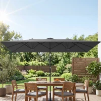 Outsunny Double-Sided Patio Umbrella Parasol with Tilt, Adjustable Height, Vents and 12 Ribs, for Garden, Deck, Grey(m-8)