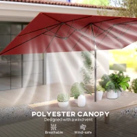 Outsunny Double-Sided Patio Umbrella Parasol with Tilt, Adjustable Height, Vents and 12 Ribs, for Garden, Deck, Pool, Wine Red(m-7)