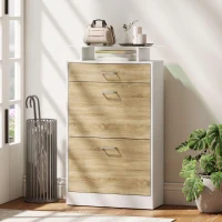 HOMCOM Shoe Cabinet, Slim Shoe Organizer Cabinet with 2 Flip Drawers, Adjustable Shelves, Drawer and Glass Top(m-7)