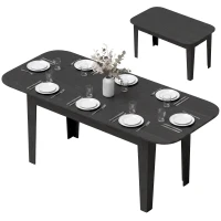HOMCOM Extendable Oval Dining Table for 4-6, Farmhouse Expandable Kitchen Table, Round Edges, Black Wood Grain(m-2)
