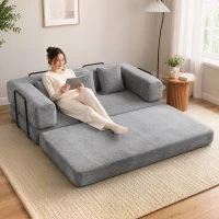HOMCOM 81" Boneless Couch, 5-in-1 Convertible Sofa Bed with 29.5" Deep Seat, High-Density Foam, No Assembly, Grey(m-1)