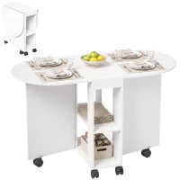 HOMCOM Folding Dining Table, Drop Leaf Table with 2 Shelves for Small Spaces, 120cm, White(m-13)