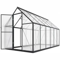 Outsunny Polycarbonate Greenhouse with Swing Door and Two Adjustable Roof Vents, Aluminum Walk-in Greenhouse, 11x6 ft, Black(m-1)