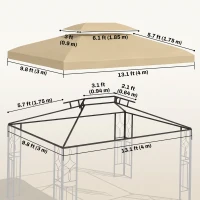 Outsunny 13' x 10' Gazebo Cover, Gazebo Replacement Canopy with 2 Tier Top for Garden, Patio, Outdoor, Beige(m-3)