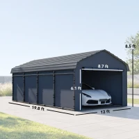 Outsunny 12' x 20' Metal Carport, Heavy Duty Garage Car Canopy with Galvanized Metal Roof and Removable Sidewalls, Dark Gray(m-3)