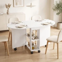 HOMCOM Folding Dining Table, Drop Leaf Table with 2 Shelves for Small Spaces, 120cm, White(m-8)