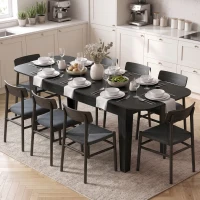 HOMCOM Extendable Oval Dining Table for 4-6, Farmhouse Expandable Kitchen Table, Round Edges, Black Wood Grain(m-8)