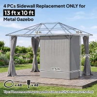 Outsunny 9.84' x 13.1' Gazebo Sidewall Set with Hooks/C-Rings, Light Gray(m-3)