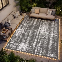 Outsunny Reversible Outdoor Rug Carpet with LED Lights, Carry Bag & Ground Stakes for Backyard, Deck, Picnic, Beach, 12' x 9'(m-9)
