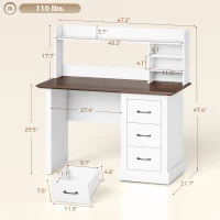 HOMCOM Computer Desk with 3 Drawers and Storage Shelves, 47" Home Office Study Writing Table, Walnut and White(m-3)