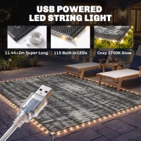 Outsunny Reversible Outdoor Rug Carpet with LED Lights, Carry Bag & Ground Stakes for Backyard, Deck, Picnic, Beach, 10' x 8'(m-4)