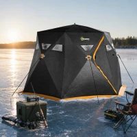 Outsunny 4 Person Insulated Pop-Up Ice Fishing Shelter, 360-Degree View, Portable Ice Fishing Tent Shanty with Carry Bag, Two Doors and Anchors for Low-Temp -22℉, Black and Orange(m-8)