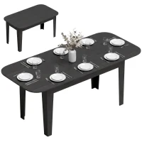 HOMCOM Extendable Oval Dining Table for 4-6, Farmhouse Expandable Kitchen Table, Round Edges, Black Wood Grain(m-13)