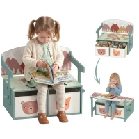 Qaba Kids Toy Box Chest, 3-in-1 Convertible Wooden Toy Storage Bench w/  2 Non-Woven Drawers, for Bedroom, Playroom, Green(m-13)