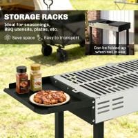 Outsunny BBQ Rotisserie Grill Charcoal, Split Roaster for Chicken Turkey, 3-Level Grill Grate, Storage Shelves, Stainless Steel(m-6)