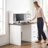 HOMCOM Computer Desk with 3 Drawers and Storage Shelves, 47" Home Office Study Writing Table, Walnut and White(m-8)