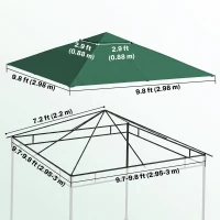 Outsunny 10' x 10' Square Gazebo Canopy Replacement UV Protected Top Cover Sun Shade Green(m-3)