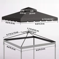 Outsunny 10' x 10' Gazebo Canopy Replacement, Double-Tier Outdoor Gazebo Cover Top Roof, TOP ONLY, Light Grey/Dark Grey(m-3)