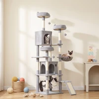PawHut 76" Large Cat Tree for Indoor Cats with 8 Scratching Posts, 3 Plush Beds, 2 Hammocks, 2 Large Condos, Ramp, Light Grey(m-8)