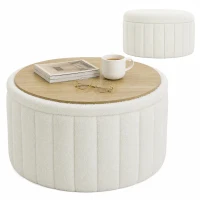 HOMCOM Round Coffee Table with Hidden Storage, Sherpa Fleece Center Table with Dual Reversible Lid for Living Room Cream White(m-13)