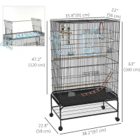 PawHut 63" Bird Cage w/ Open Top for Budgies, Cockatiels, Lovebirds Finches, Stand, Toys, Removable Tray, Storage Shelf(m-3)