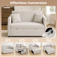 HOMCOM 52" Sofa Bed, Holland Velvet Loveseat Pull Out Sleeper Sofa with USB Ports, Adjustable Backrest, Side Pockets, Beige(m-4)