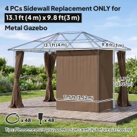 Outsunny Gazebo Curtains, 10' x 13' Universal Replacement Privacy Curtain, 4-Panels Sidewall with Hooks/C-Rings, Dark Brown(m-3)