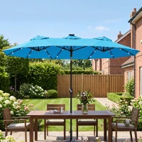 Outsunny Double-sided Patio Umbrella, 9.7' Outdoor Umbrella with Tilt and Crank, LED Solar Light and 12 Ribs, Light Blue(m-9)