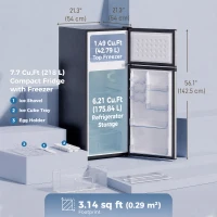 HOMCOM 7.7 Cu. Ft. Mini Fridge with Freezer, Compact Refrigerator with Adjustable Thermostat, Reversible Door, Silver(m-3)