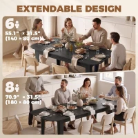 HOMCOM Extendable Oval Dining Table for 4-6, Farmhouse Expandable Kitchen Table, Round Edges, Black Wood Grain(m-4)