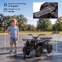 Qaba 24V Ride on ATV, 4 Wheeler for Kids with Dual Motors, Soft Start, Battery Display, Music, Lights for 3-8 Years, Black(m-3)