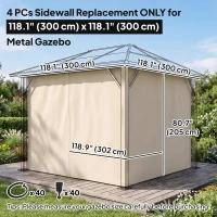 Outsunny Gazebo Curtains, 10' x 10' Universal Replacement Privacy Curtain, 4-Panels Sidewall with Hooks/C-Rings, Beige(m-3)
