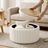 HOMCOM Round Coffee Table with Hidden Storage, Sherpa Fleece Center Table with Dual Reversible Lid for Living Room Cream White(m-1)