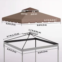 Outsunny 10' x 10' Gazebo Canopy Replacement, Double-Tier Outdoor Gazebo Cover Top Roof, TOP ONLY, Khaki/Brown(m-3)