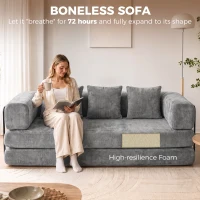 HOMCOM 81" Boneless Couch, 5-in-1 Convertible Sofa Bed with 29.5" Deep Seat, High-Density Foam, No Assembly, Grey(m-5)