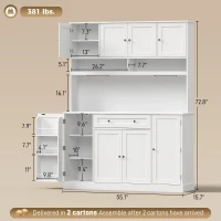HOMCOM 73" Pantry Cabinet with Charging Station, 55" Wide Kitchen Pantry with Microwave Stand, White(m-3)