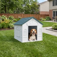 PawHut Plastic Dog House for Medium and Small Dogs, Water Resistant Puppy Shelter Indoor Outdoor with Door, Easy to Assemble, Blue(m-16)