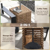 Outsunny 2-in-1 Outdoor Umbrella Base Storage Box, Wooden Patio Coffee Table, Brown(m-4)