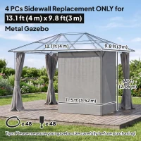 Outsunny Gazebo Curtains, 10' x 13' Universal Replacement Privacy Curtain, 4-Panels Sidewall with Hooks/C-Rings, Light Grey(m-3)