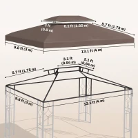 Outsunny 13' x 9.8' 2-Tier Gazebo Canopy Replacement Top Cover Outdoor Garden Sun Shade, Brown(m-3)