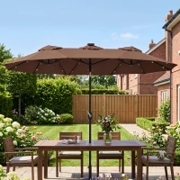 Outsunny Double-sided Patio Umbrella, 9.7 ft. Outdoor Umbrella with 45-Degree Tilt and Crank, LED Solar Light and 12 Ribs, Coffee(m-9)