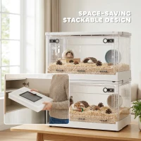 PawHut Hamster Cage, Stackable Gebril Cage with Front Door, Ventilated Small Animal Habitat for Dwarf Hamsters, Gerbils, Mice(m-6)