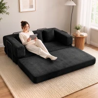 HOMCOM 81" Boneless Couch, 5-in-1 Convertible Sofa Bed with 29.5" Deep Seat, High-Density Foam, No Assembly, Black(m-1)
