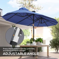 Outsunny Double-sided Patio Umbrella, 9.7' Outdoor Umbrella with Tilt and Crank, LED Solar Light and 12 Ribs, Navy Blue(m-4)