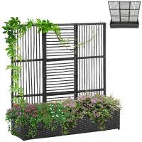 Outsunny Raised Garden Bed with Lattice Trellis, Rattan Outdoor Planter with Storage for Garden, Patio, Balcony, Black(m-9)