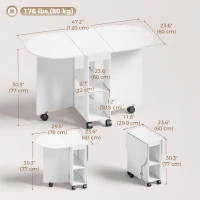 HOMCOM Folding Dining Table, Drop Leaf Table with 2 Shelves for Small Spaces, 120cm, White(m-3)