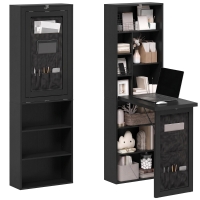HOMCOM Foldable Convertible Writing Table with Storage Shelves, Bag, Wall-Mounted Space-Saving Computer Desk, Black