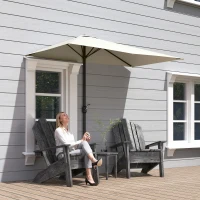 Outsunny 8ft Half Umbrella Outdoor Balcony Parasol Patio Garden Outdoor Window Sun Shade w/ 5 Ribs Beige(m-8)