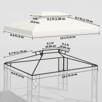 Outsunny 13' x 10' Gazebo Replacement Canopy 2 Tier Top UV Cover Pavilion Garden Patio Outdoor, Cream White (TOP ONLY)(m-3)